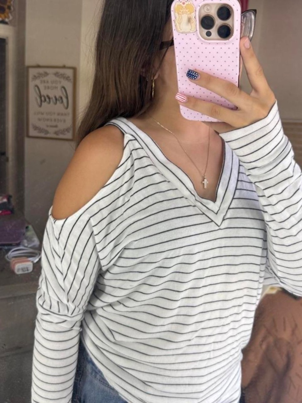 Express Cold Shoulder Black and White Striped Long Sleeve T-shirt Size XS